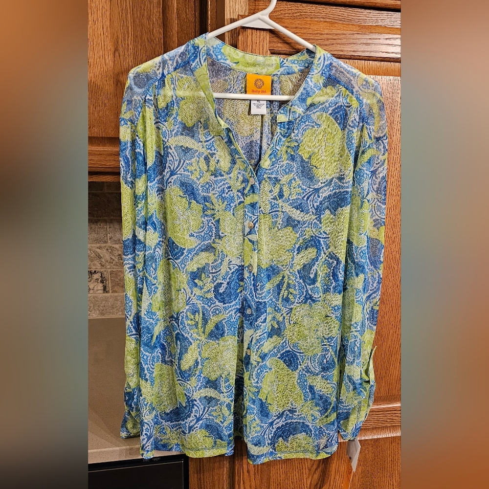 Ruby Rd. Vibrant Blue and Green Blouse
